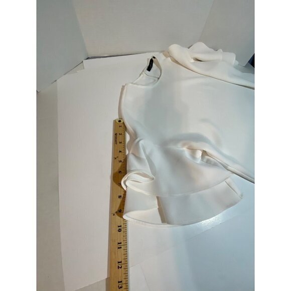 Zara Woman White Crepe Double Ruffle Sleeve Blouse Round Neck Women's Size Small - Picture 8 of 10